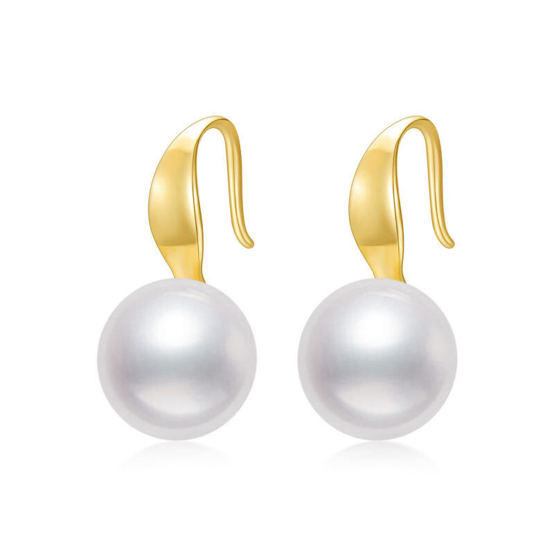 Pendientes colgantes redondos de perlas con forma circular de oro de 10 quilates-1