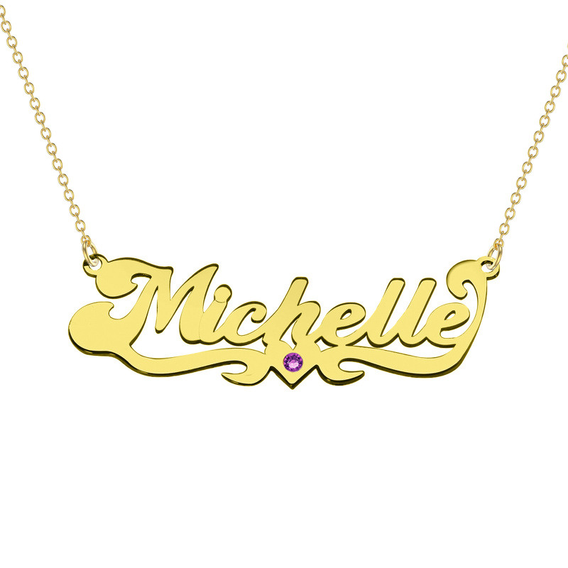 Collar con colgante circular personalizado con nombre clásico en oro de 14 quilates-1