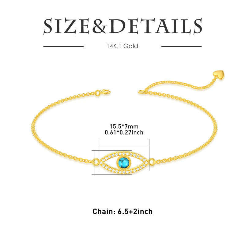 Armband aus 18 Karat Gold mit kreisförmigem türkisfarbenem Teufelsauge-Anhänger-6