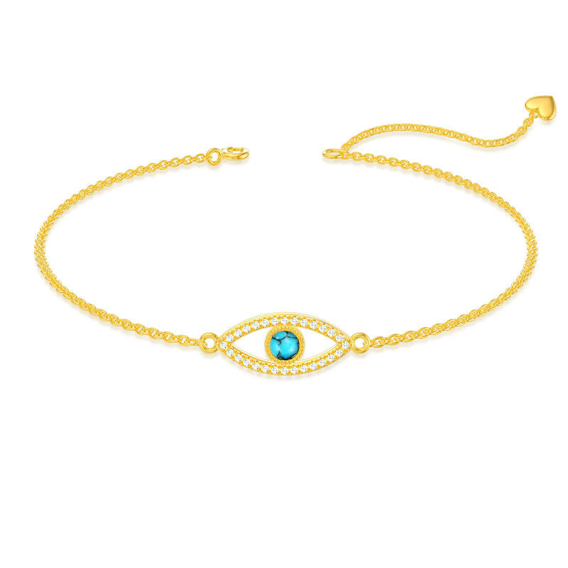 Armband aus 18 Karat Gold mit kreisförmigem türkisfarbenem Teufelsauge-Anhänger-1