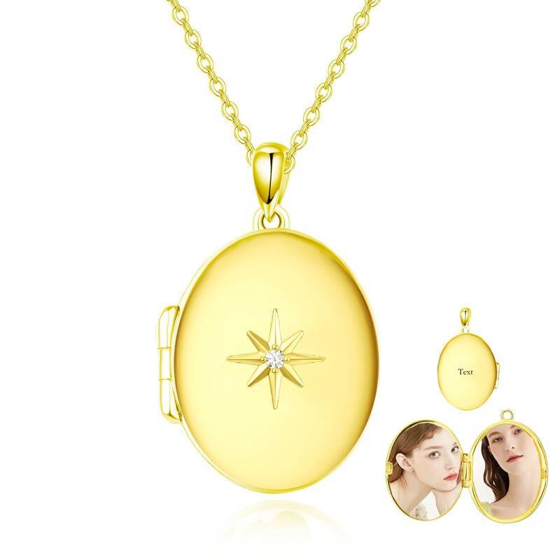 Collier pendentif étoile circulaire en or 10 carats avec gravure personnalisée et médaillon photo pour femme-1