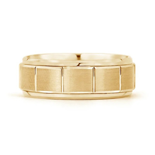 Anillo de boda para hombre con acabado cepillado, diseño de columnas y ranuras en oro de 14 quilates