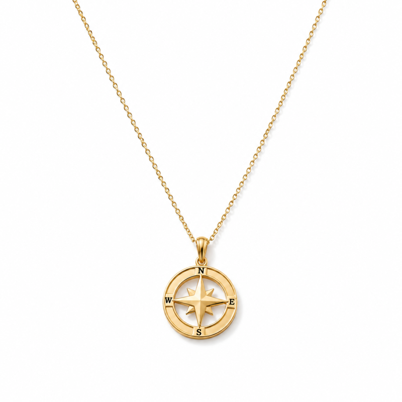 10K Gold Compass Pendant Necklace for Men Father-12
