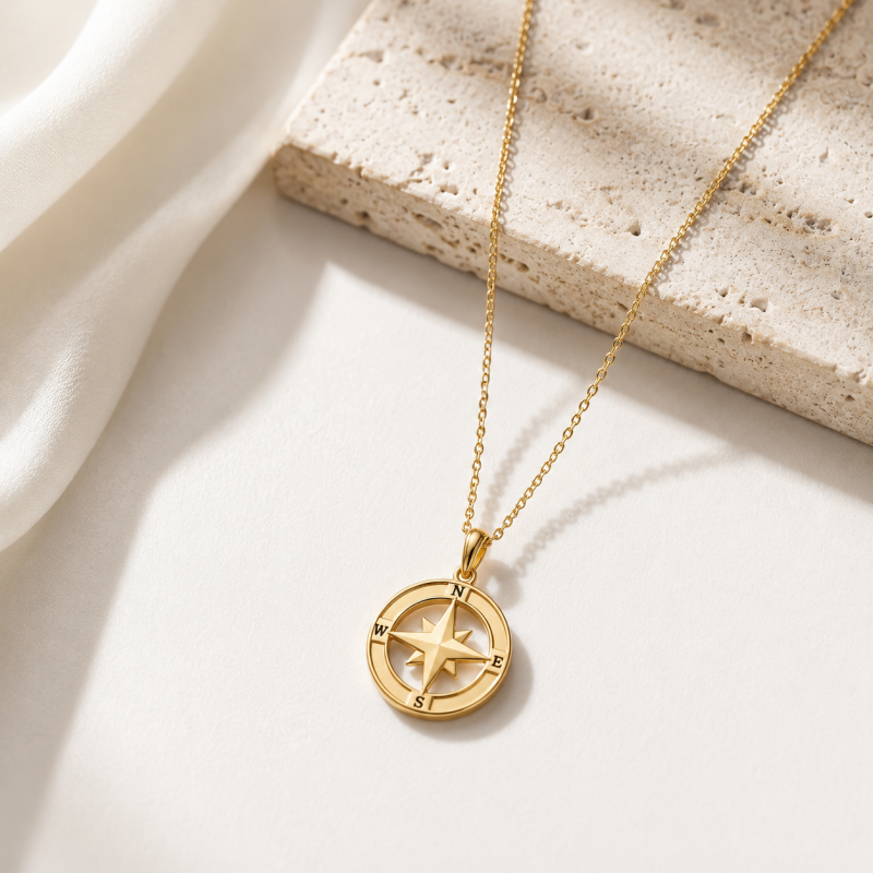 18K Gold Compass Pendant Necklace for Men Father-3