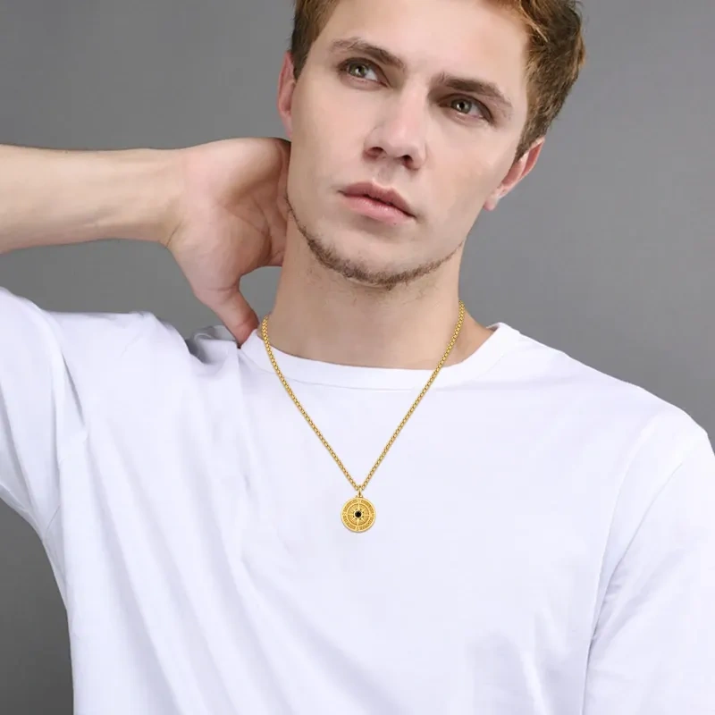 14K Gold Compass Urn Pendant Necklace for Ashes with Sterling Silver Chain for Men-2