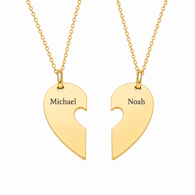 18K Gold Couple & Parents & Children & Heart Pendant Necklace-1