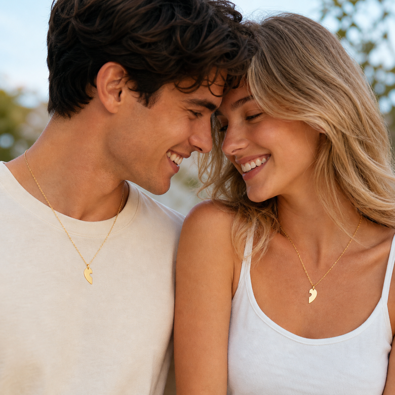 18K Gold Couple & Parents & Children & Heart Pendant Necklace-2