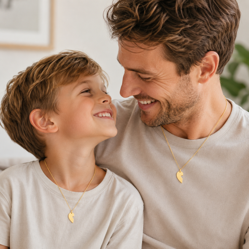 18K Gold Couple & Parents & Children & Heart Pendant Necklace-3