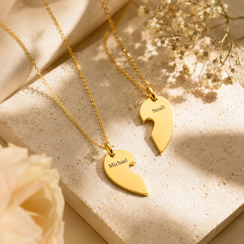 18K Gold Couple & Parents & Children & Heart Pendant Necklace-4