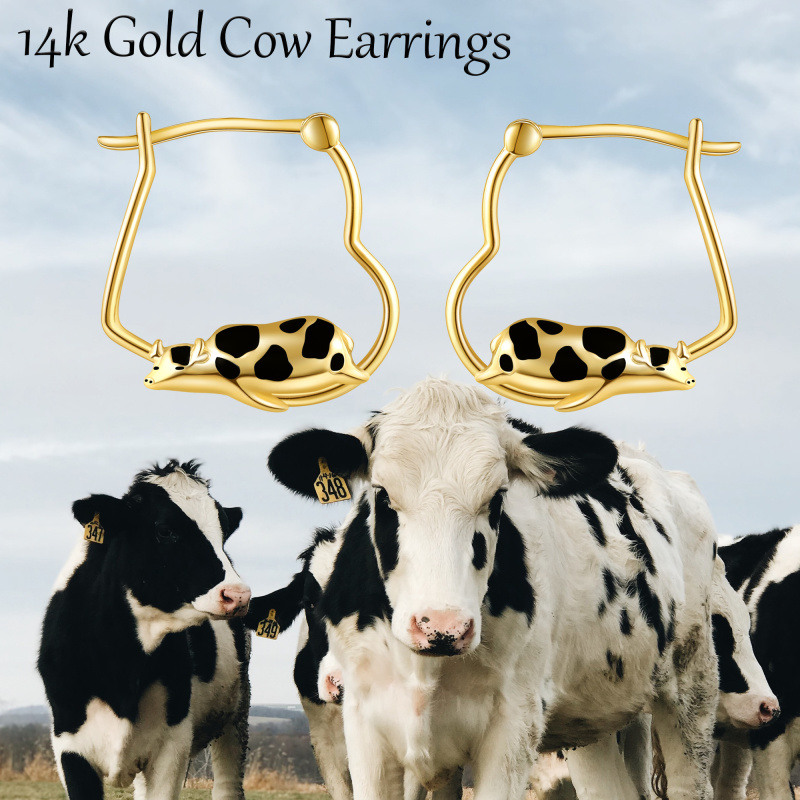 Boucles d'oreilles créoles en or 14 carats en forme de vache-6