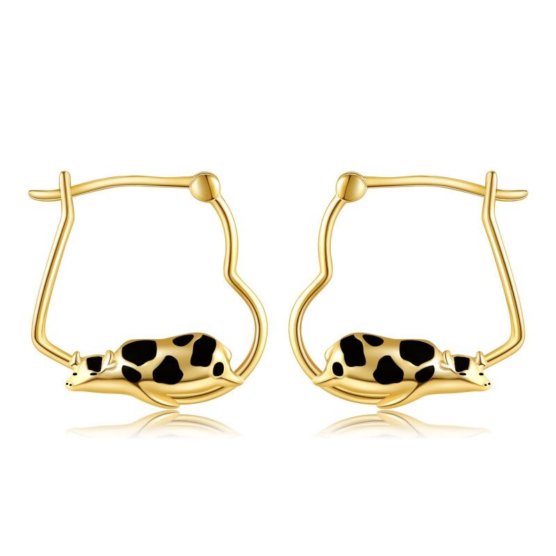 Boucles d'oreilles créoles en or 14 carats en forme de vache-1
