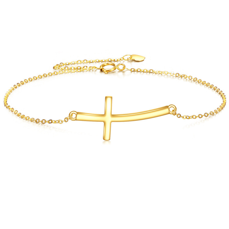 Pulsera con dije de cruz de oro de 10 quilates-1