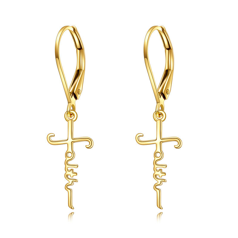 Pendientes colgantes de cruz de oro de 18 quilates-1