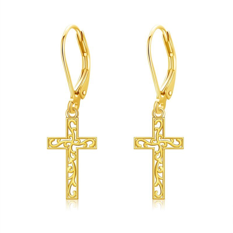 Pendientes colgantes de cruz de oro de 18 quilates-1
