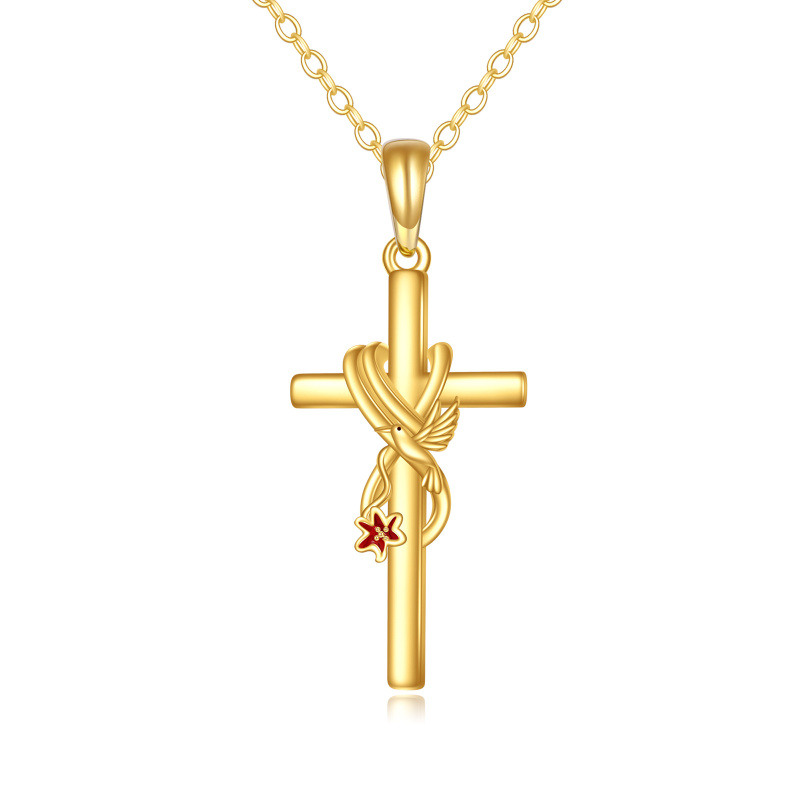 Halskette aus 14-karätigem Gold mit Kreuz, Kolibri und Lilie für Damen-1