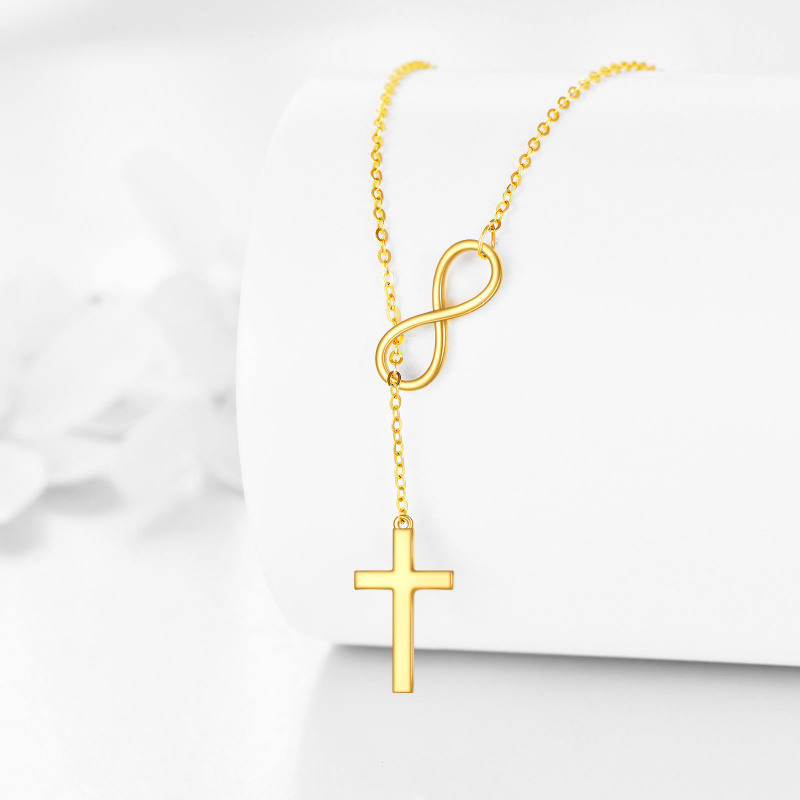 Colar em Y não ajustável com a cruz e o símbolo do infinito em ouro de 10K-3