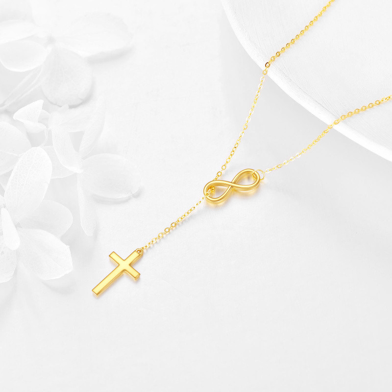 Colar em Y não ajustável com a cruz e o símbolo do infinito em ouro de 10K-4