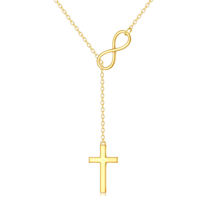 Colar em Y não ajustável com a cruz e o símbolo do infinito em ouro de 10K-1