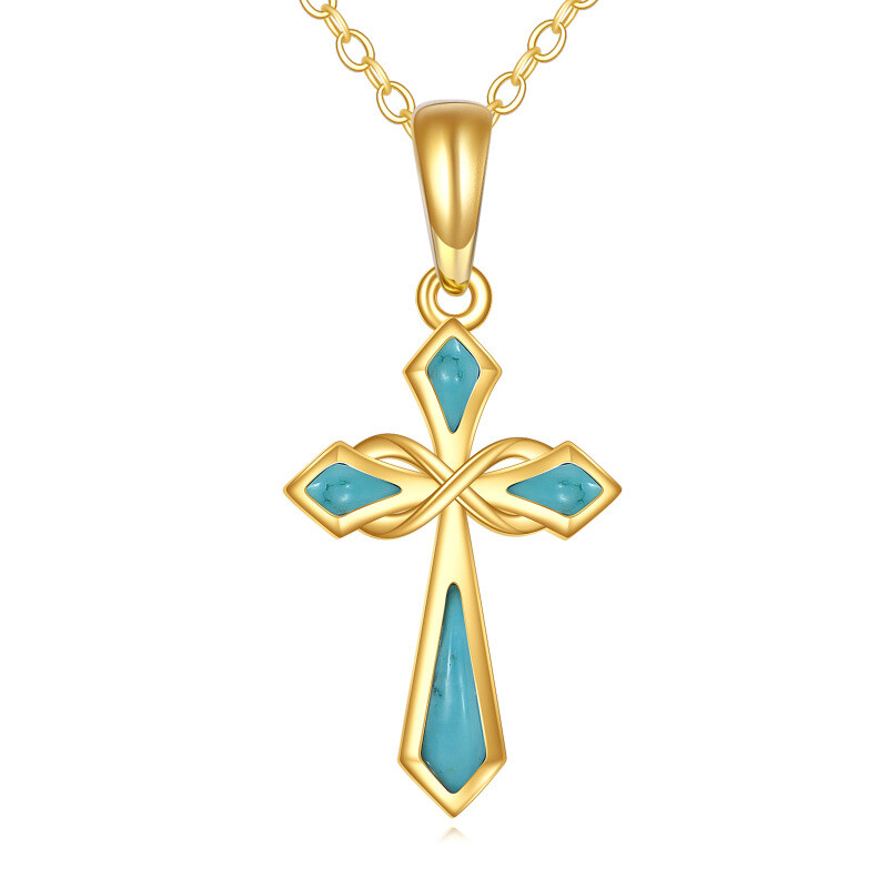10K Gold Cross & Infinity Symbol Pendant Necklace-1