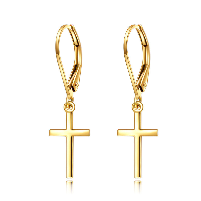 Sterlingsilber mit gelbgoldplattierten Kreuz-Hebelverschluss-Ohrringen-1