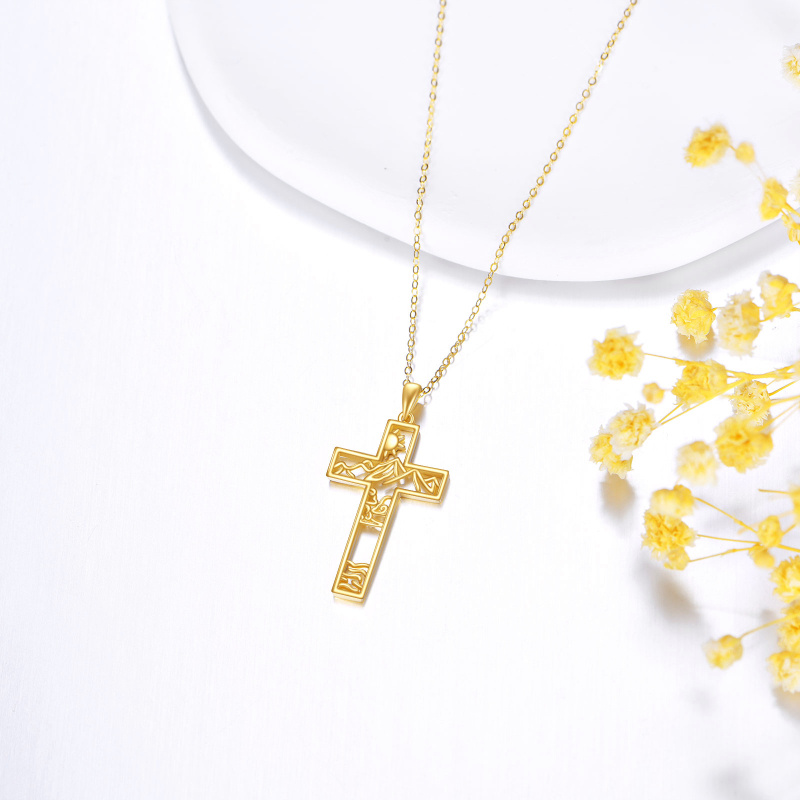 18K Gold Cross & Mountains Pendant Necklace-3