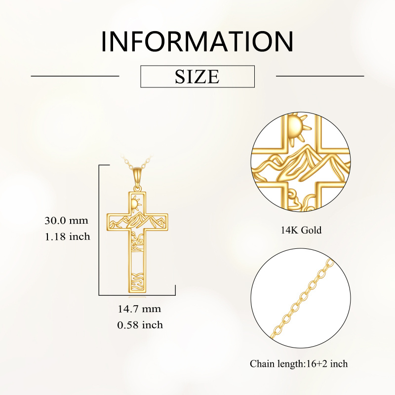 18K Gold Cross & Mountains Pendant Necklace-4