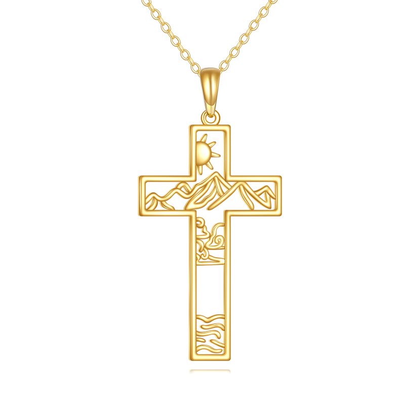 18K Gold Cross & Mountains Pendant Necklace-1