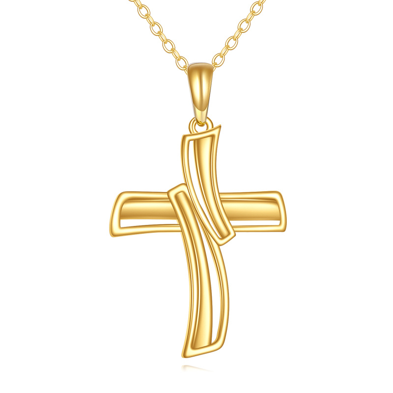 Collar con colgante de cruz de oro de 14 quilates-1