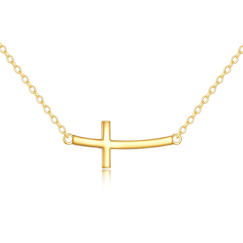 Collar con colgante de cruz de oro de 14 quilates-1