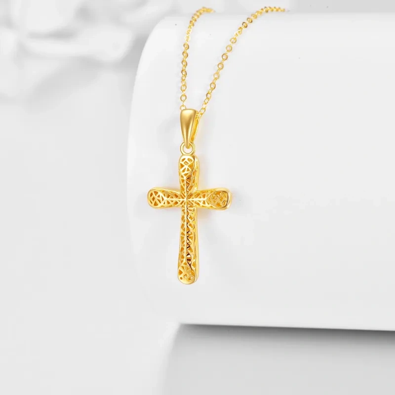 10K Gold Kreuz-Anhänger Halskette-4