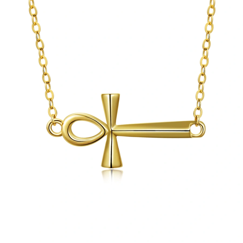 Halskette mit Kreuzanhänger aus 18-karätigem Gold, Ankh-Kreuz (seitlich getragen)-1