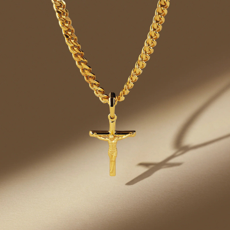 Collier pendentif en or 14 carats avec croix pour homme-3