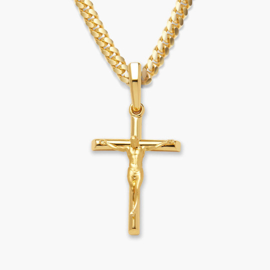 10K Gold Cross Pendant Necklace for Men