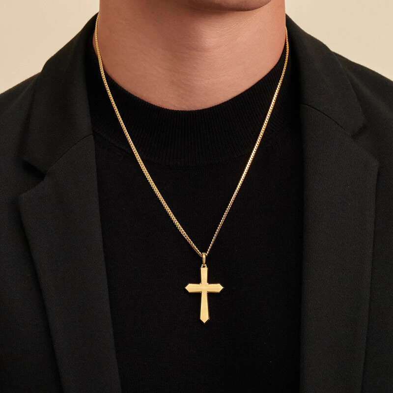 Collier pendentif croix en or 10K pour hommes-2