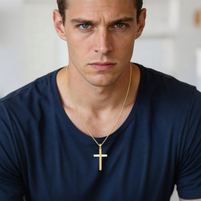 14K Gold Cross Pendant Necklace for Men-2