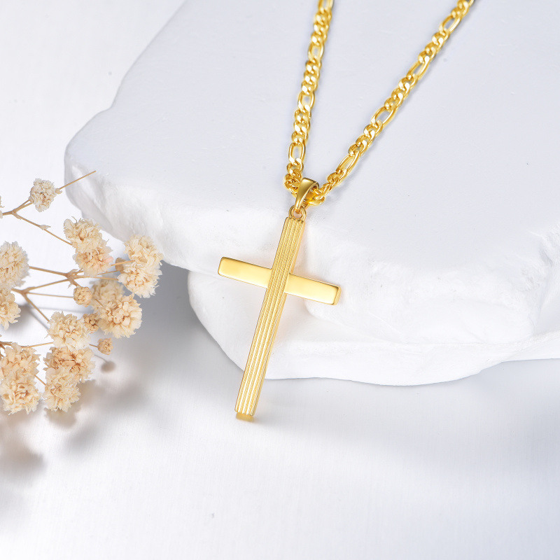 14K Gold Cross Pendant Necklace for Men-3
