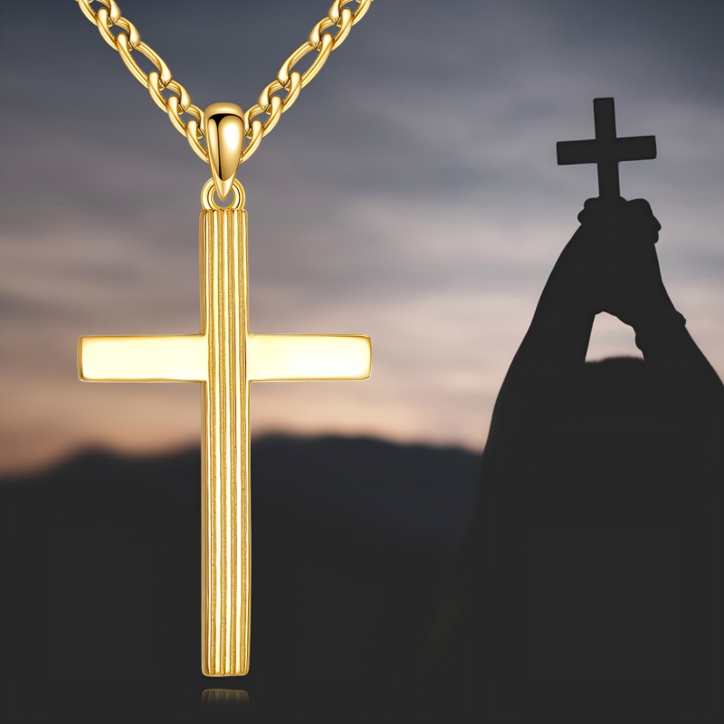 14K Gold Cross Pendant Necklace for Men-4