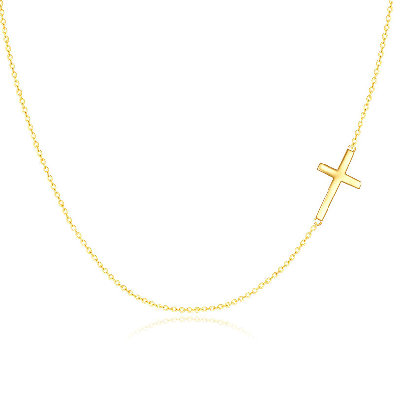 Collar con colgante de cruz de oro de 18 quilates para mujer, ideal para mejores amigas.-1