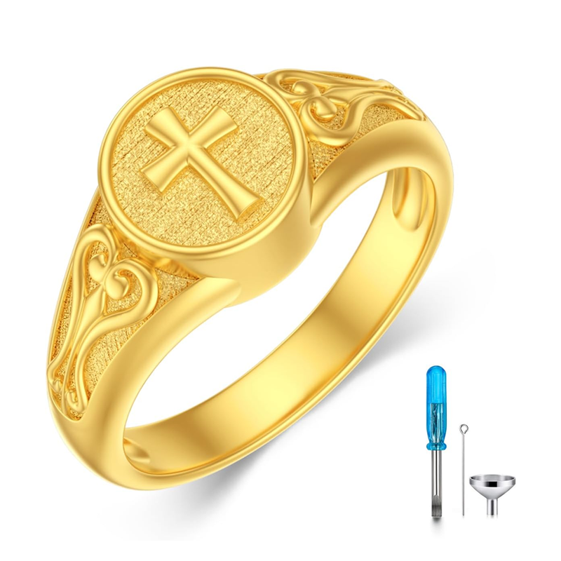 Anillo de cruz de oro de 14 quilates-1