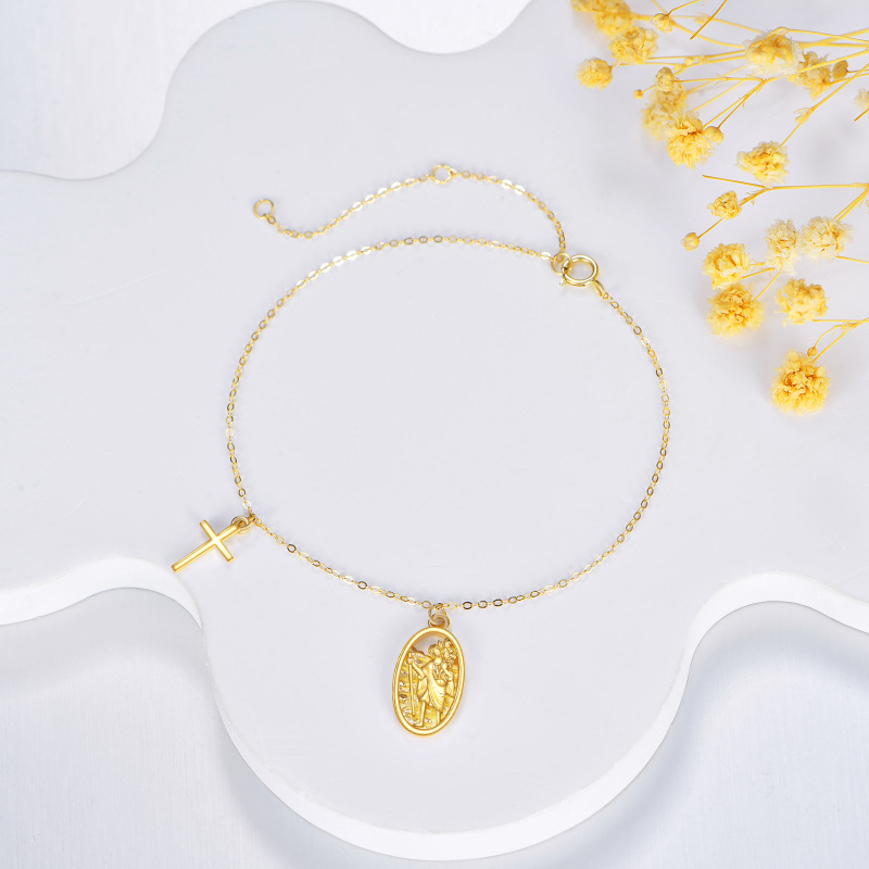 10K Gold Cross & Saint Christopher Charm Bracelet-4