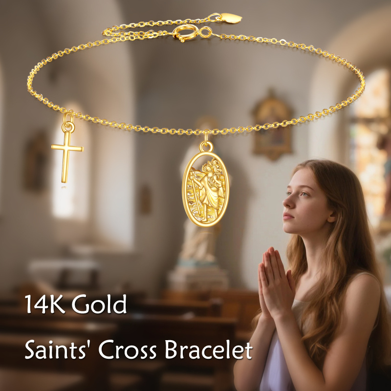 10K Gold Cross & Saint Christopher Charm Bracelet-5