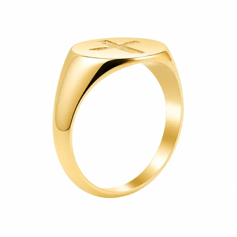 Chevalière croix en or rose 14 carats pour homme-5