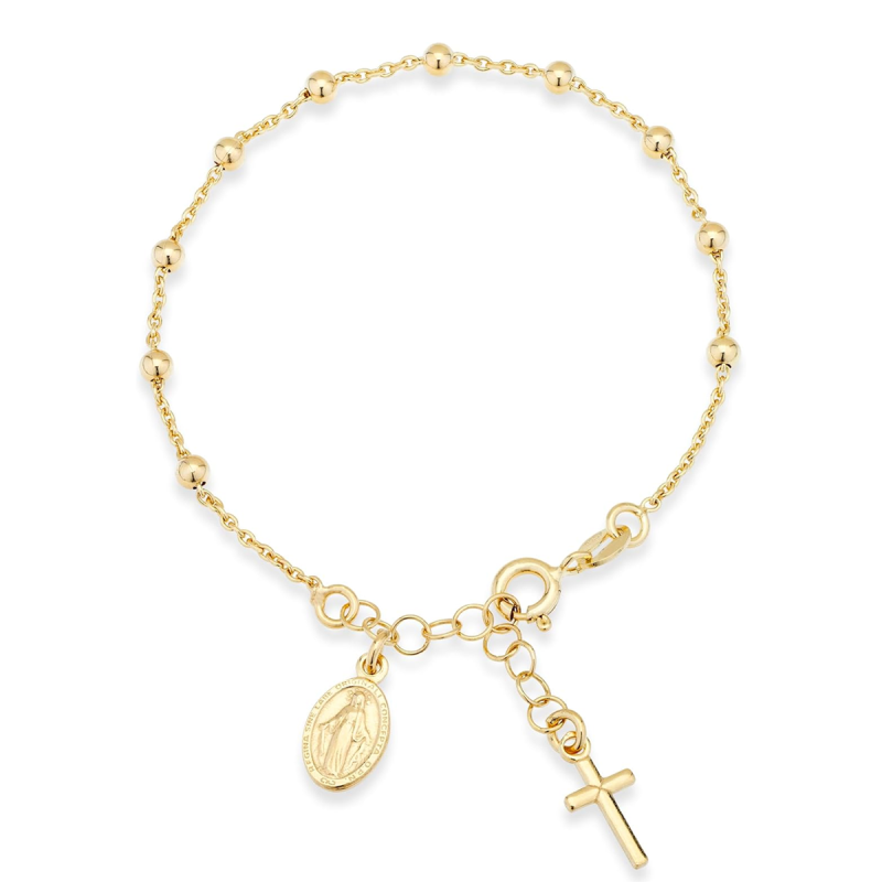 Bracelet en vermeil doré orné d'une croix et d'une breloque Vierge Marie-1