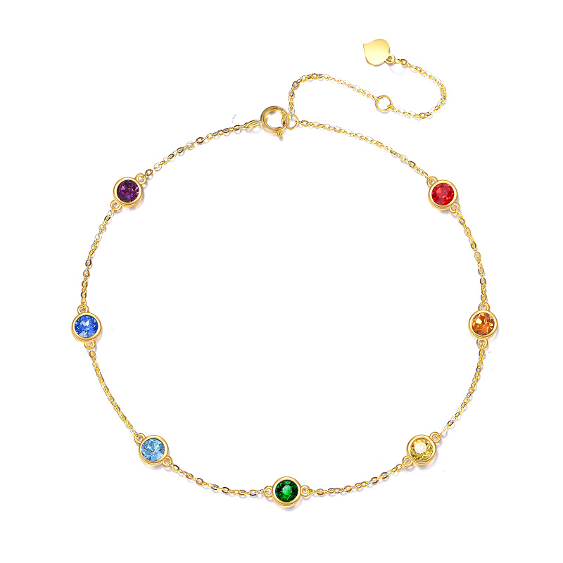 10K Gold Crystal Chakras Single Layer Charm Anklet-1