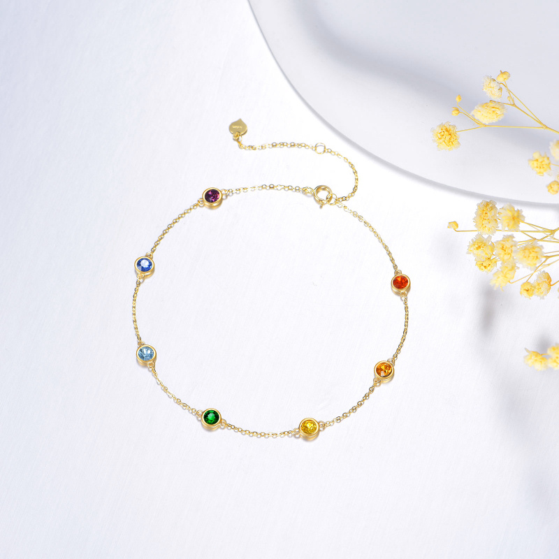 10K Gold Crystal Chakras Single Layer Charm Anklet-3