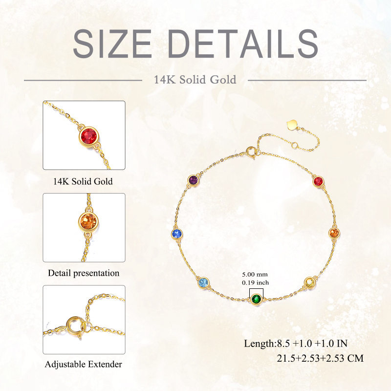 10K Gold Crystal Chakras Single Layer Charm Anklet-4