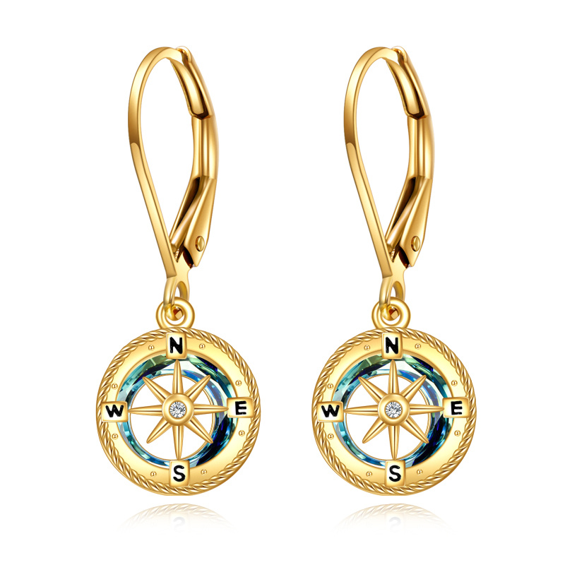Pendientes de oro de 10 quilates con cristal y circonitas cúbicas en forma de brújula y cierre de palanca-1