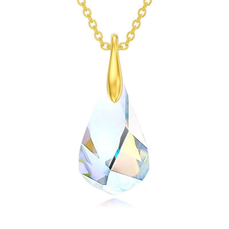 10K Gold Crystal Drop Shape Pendant Necklace-1