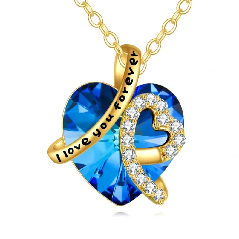 10K Gold Crystal Heart Pendant Necklace-1