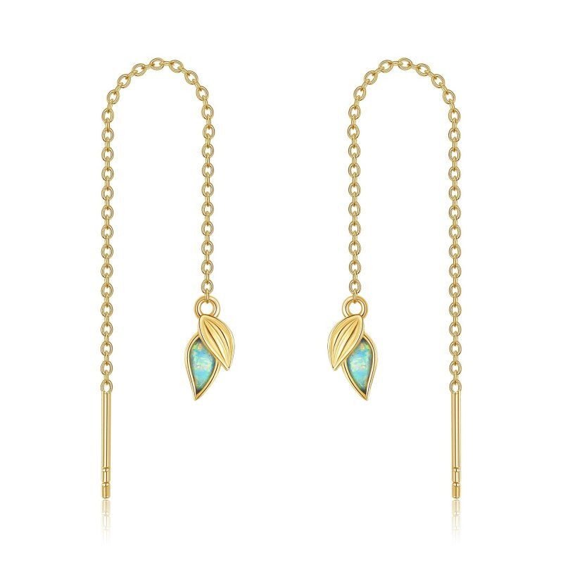 10K Gold Crystal Leaves Drop Earrings-1